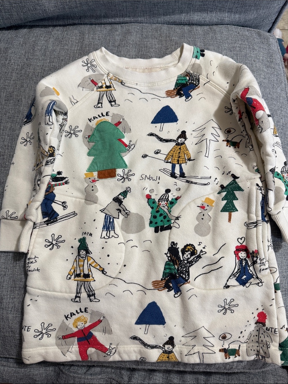 Kids Cream Holiday Ski & Snow Print Long Sleeve Top